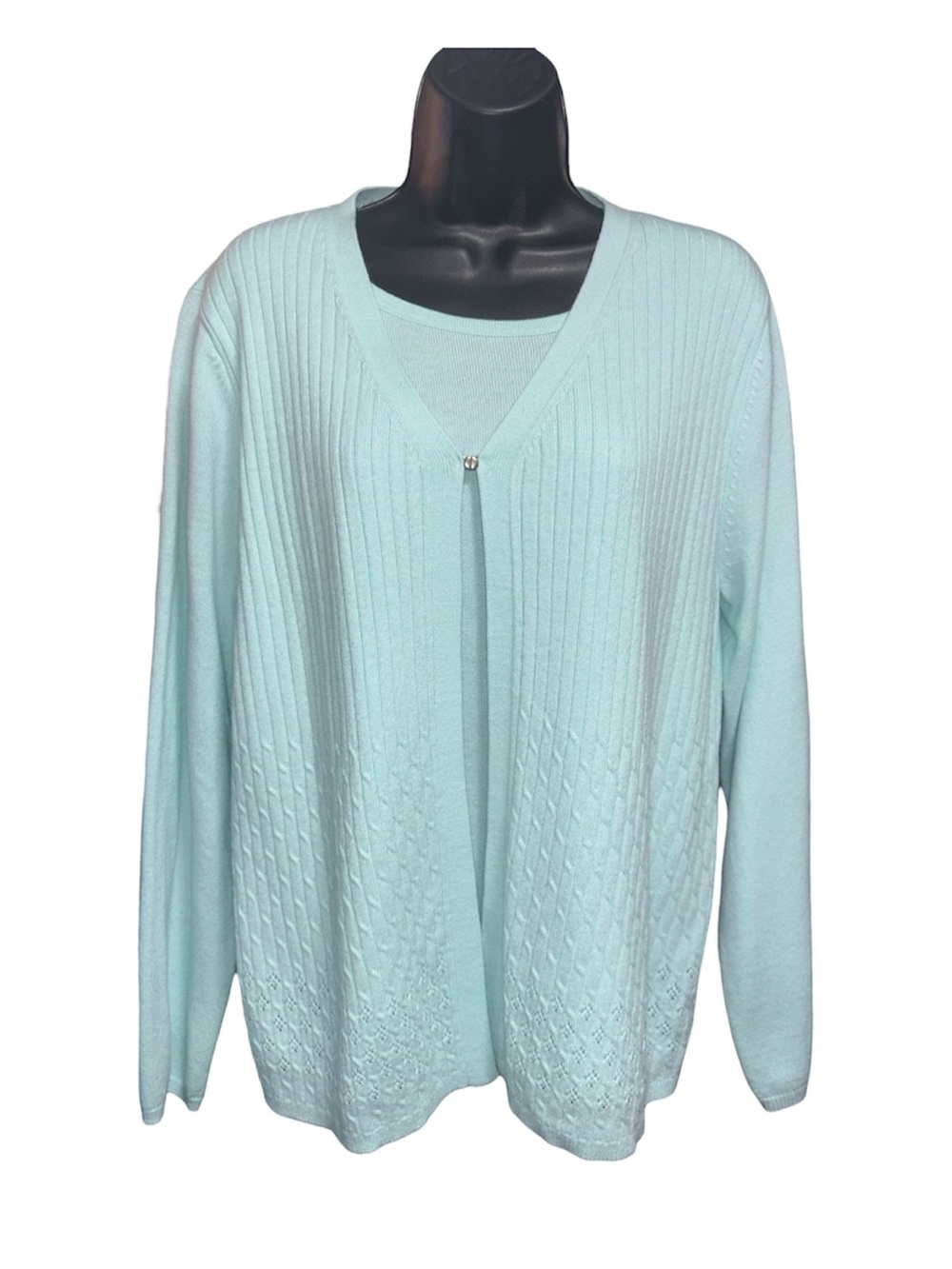 SAG HARBOR Teal Cardigan and Top Shell Sweater Combo with closure - Picture 3 of 6